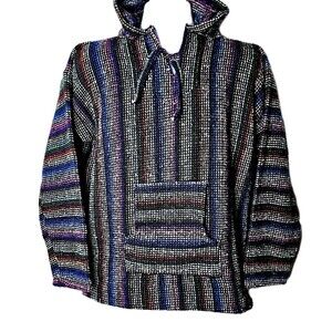 Baja Hoodie Earth Ragz Pullover Hippie Mens M/L DrugRug Pinstripes VTG VGC!